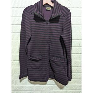 Kavu Women's Purple & Black Striped Zip-Front Long-Sleeve Sweater Small